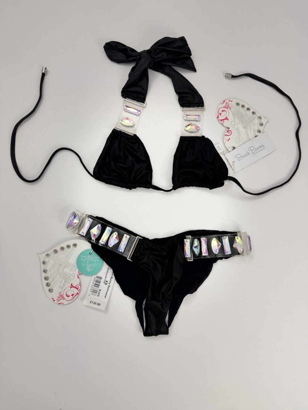 BRAND NEW Beach Bunny Black Bikini with Iridescent Jewel Accents - Picture 3 of 11